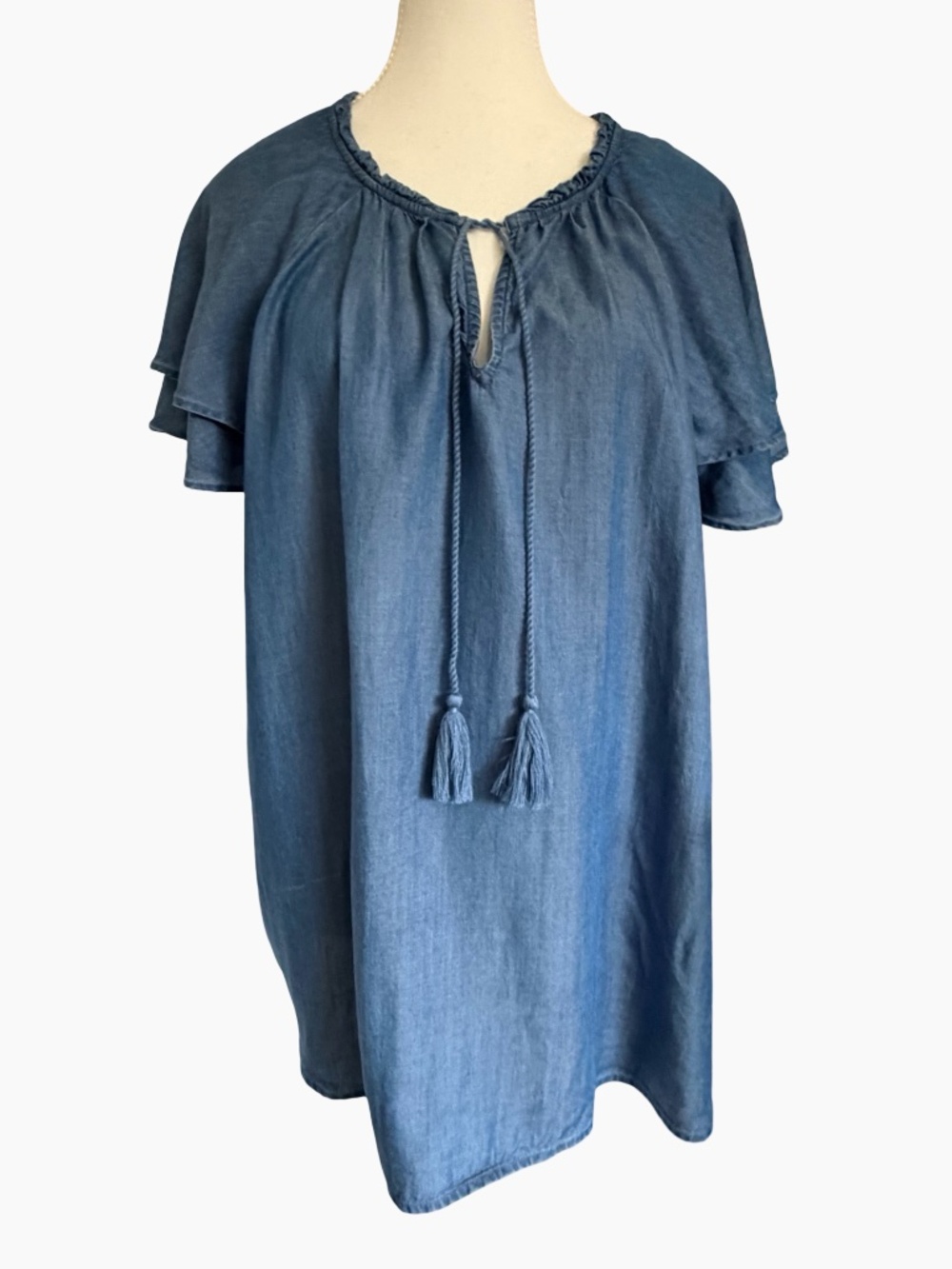Old Navy Blue Lyocell Ruffle Shortsleeve Lightweight Casual Summer Top-Sz-XXL